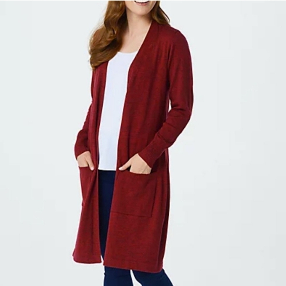 NEW Denim & Co. Marled Long-Line Open Front Cardigan Size 5X Long Sleeve Duster